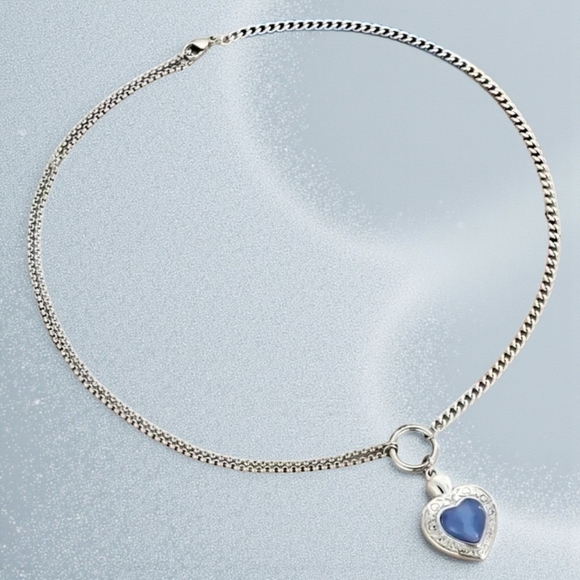 🆕️18K Gold Plated 316L Stainless Steel Blue Crystal Heart Pendant Necklace 💙 - Picture 5 of 8